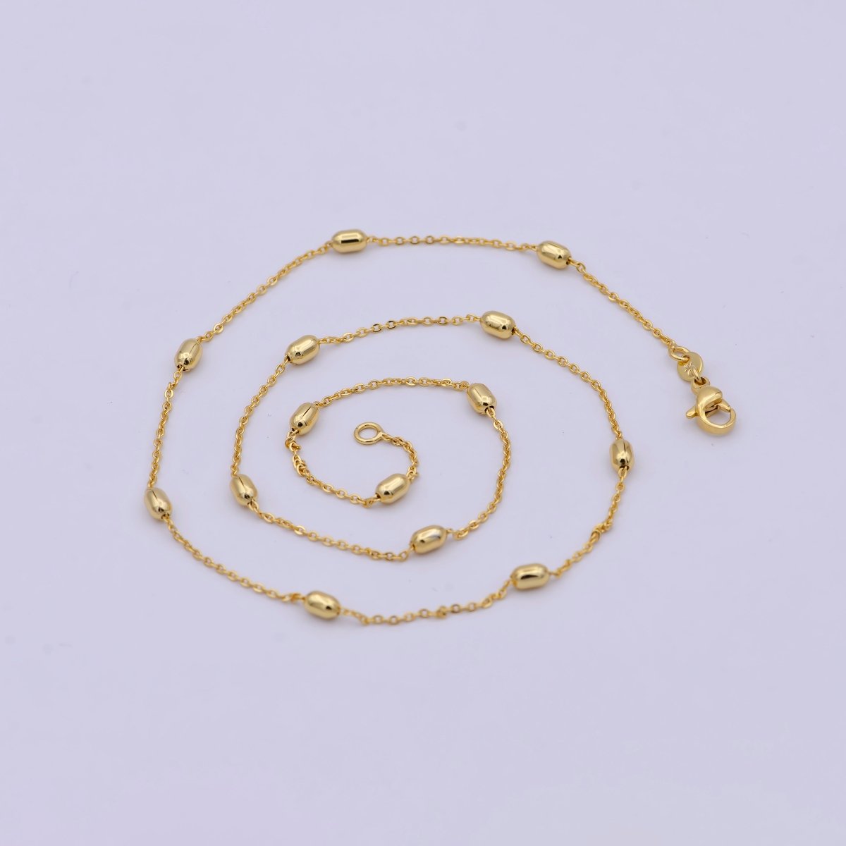 1 mm Satellite necklace, 24k gold plated chain Bead, Dainty gold plated chain, minimalist necklace 17.7 inch chain | WA-741 Clearance Pricing - DLUXCA