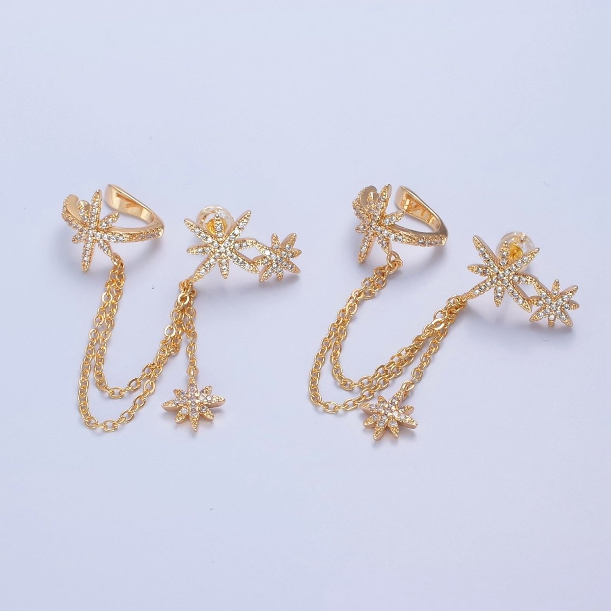 1 pair Gold plated Statement North Star Stud Earring with Ear Cuff Star For Celestial Jewelry T-471 - DLUXCA