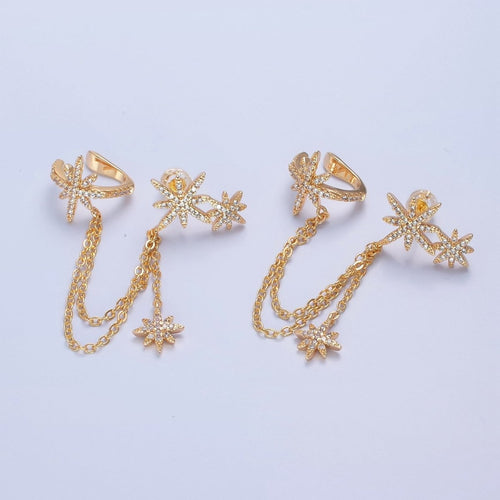 1 pair Gold plated Statement North Star Stud Earring with Ear Cuff Star For Celestial Jewelry T-471 - DLUXCA