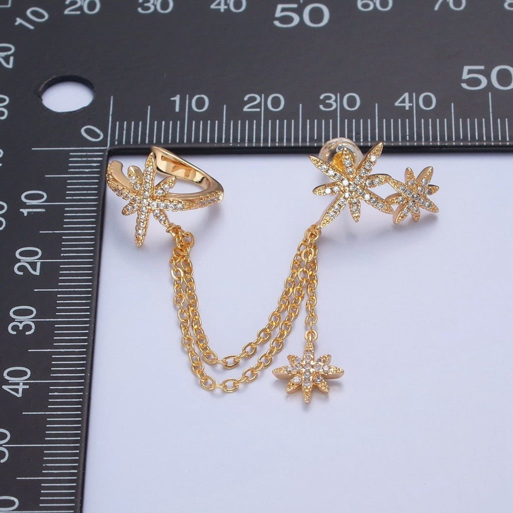 1 pair Gold plated Statement North Star Stud Earring with Ear Cuff Star For Celestial Jewelry T-471 - DLUXCA
