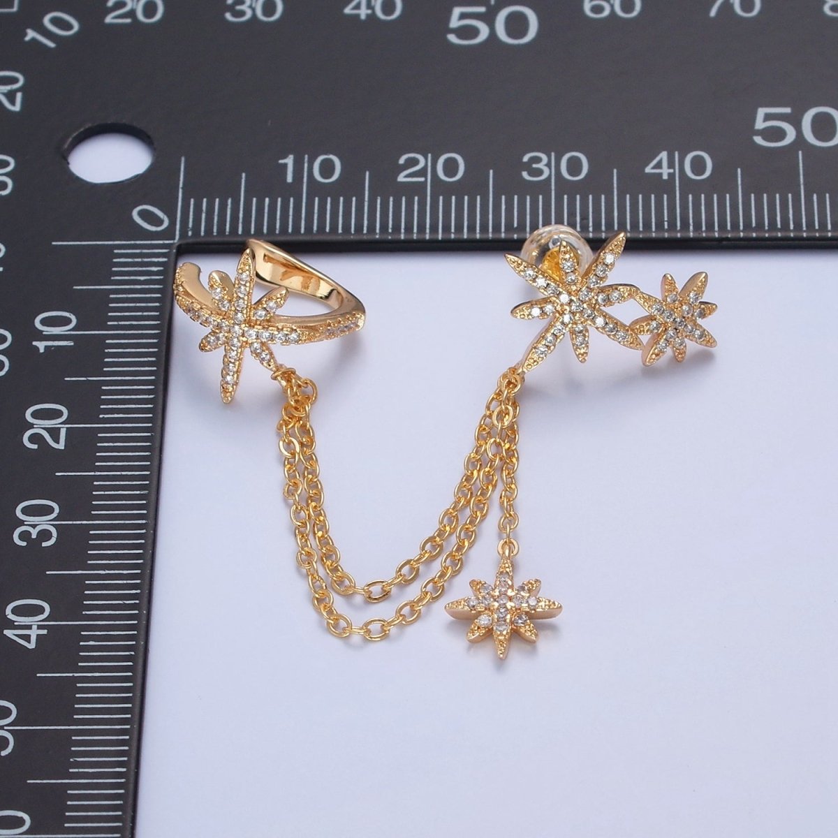 1 pair Gold plated Statement North Star Stud Earring with Ear Cuff Star For Celestial Jewelry T-471 - DLUXCA