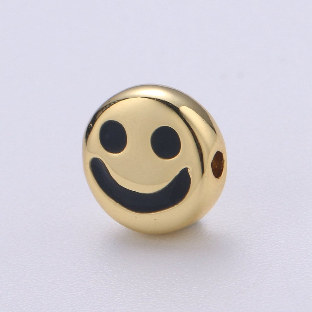 10mm CZ Gold plated Beads, Smiley Beads, Happy Face Beads, Emoji Charm for Bracelet Necklace Supply B-350 - DLUXCA