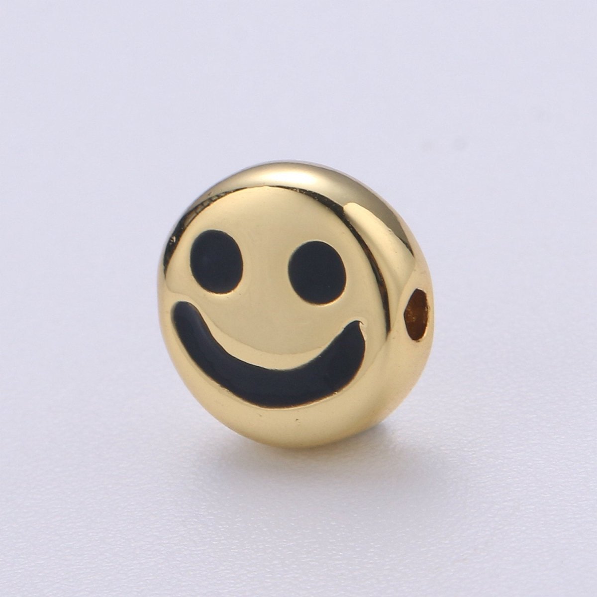 10mm CZ Gold plated Beads, Smiley Beads, Happy Face Beads, Emoji Charm for Bracelet Necklace Supply B-350 - DLUXCA