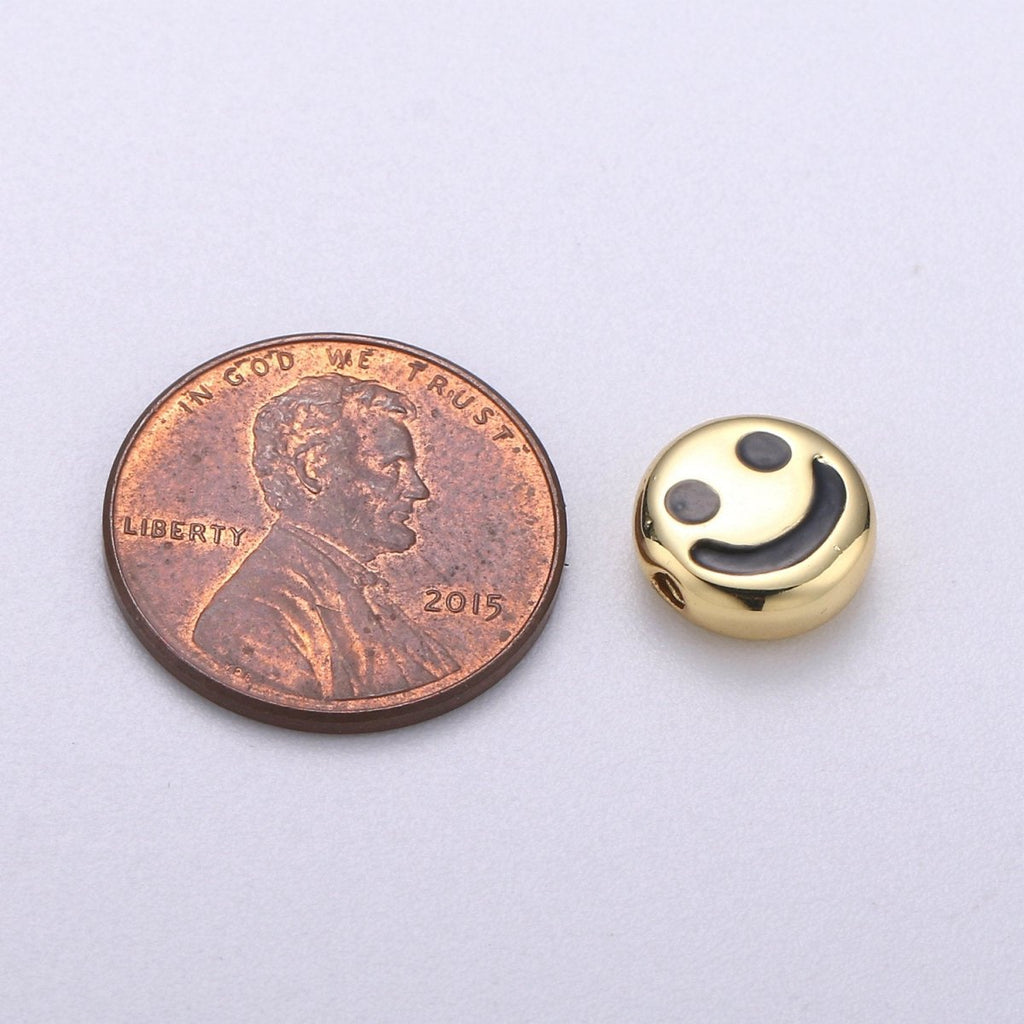 10mm CZ Gold plated Beads, Smiley Beads, Happy Face Beads, Emoji Charm for Bracelet Necklace Supply B-350 - DLUXCA