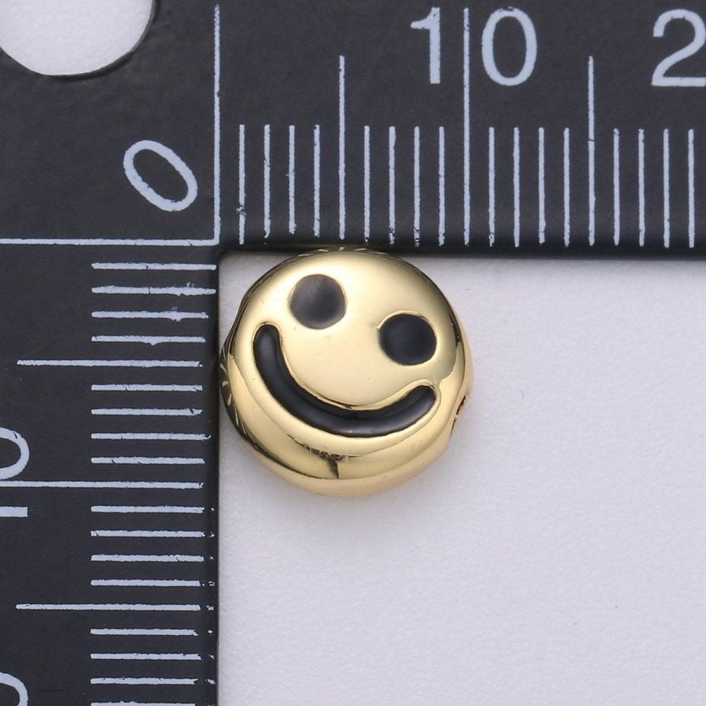 10mm CZ Gold plated Beads, Smiley Beads, Happy Face Beads, Emoji Charm for Bracelet Necklace Supply B-350 - DLUXCA