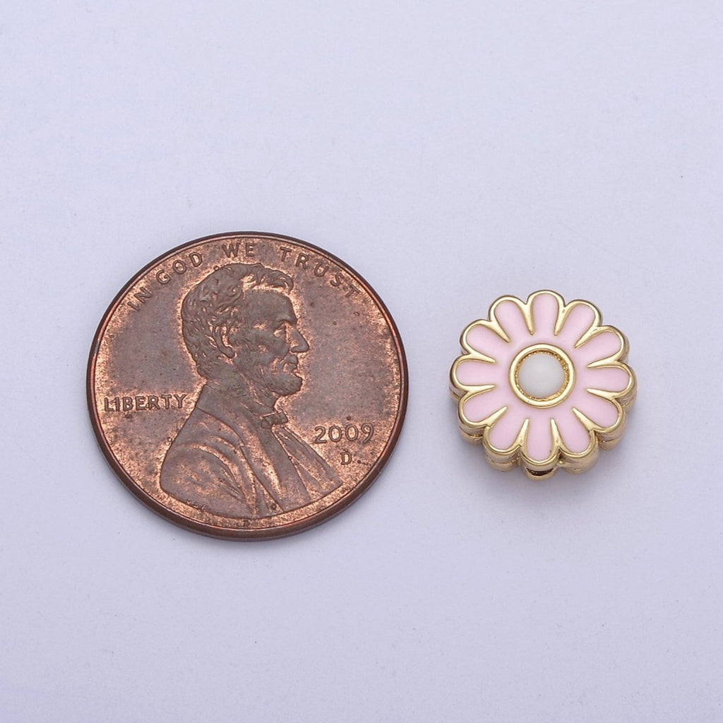 10mm Daisy Flower Bead Spacer Pink Mini Floral Nature Gold plated Art Jewelry Making Beads B-773 - DLUXCA