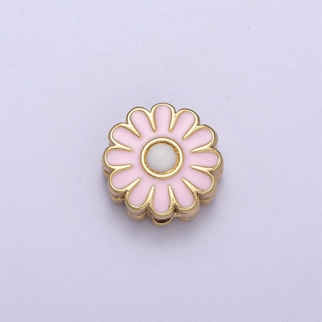 10mm Daisy Flower Bead Spacer Pink Mini Floral Nature Gold plated Art Jewelry Making Beads B-773 - DLUXCA