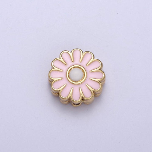 10mm Daisy Flower Bead Spacer Pink Mini Floral Nature Gold plated Art Jewelry Making Beads B-773 - DLUXCA