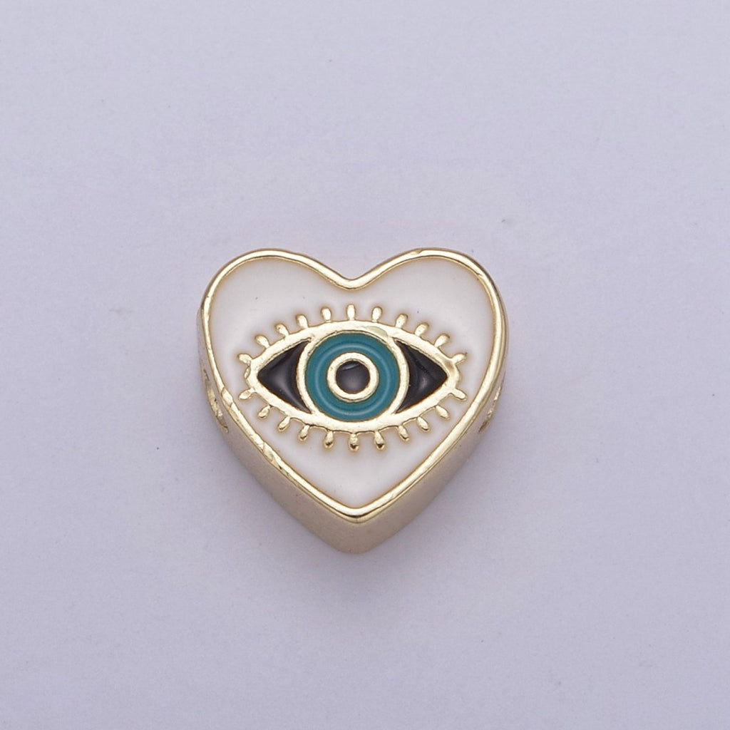 10mm Evil eye beads, Heart eye jewelry beads, Heart beads, Black Blue White Enamel bead spacer for Bracelet Component B-167 B-190 B-206 - DLUXCA