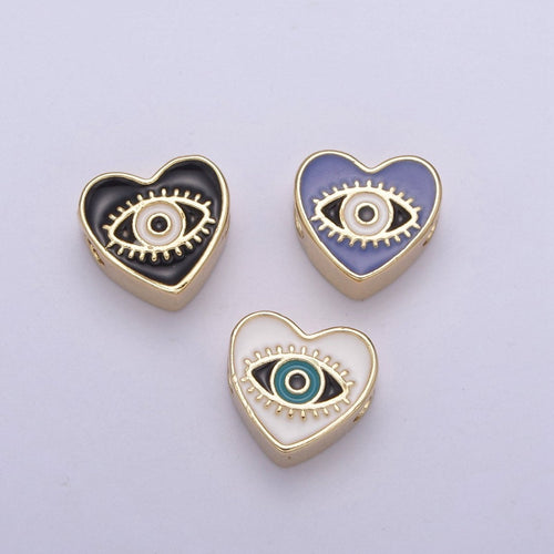 10mm Evil eye beads, Heart eye jewelry beads, Heart beads, Black Blue White Enamel bead spacer for Bracelet Component B-167 B-190 B-206 - DLUXCA