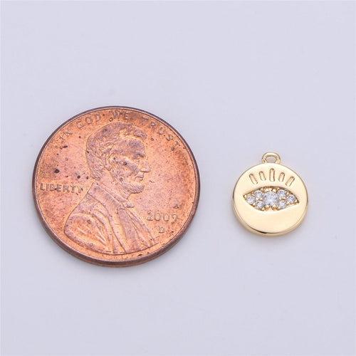 11x9mm CZ Micro Pave Charm Tiny Evil Eye Charm, 18k Gold plated Evil Eye Charm Coin disc Charm for Bracelet Necklace Earring, K-142 - DLUXCA