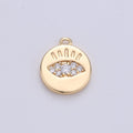 11x9mm CZ Micro Pave Charm Tiny Evil Eye Charm, 18k Gold plated Evil Eye Charm Coin disc Charm for Bracelet Necklace Earring, K-142 - DLUXCA