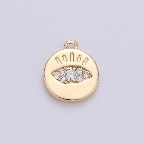 11x9mm CZ Micro Pave Charm Tiny Evil Eye Charm, 18k Gold plated Evil Eye Charm Coin disc Charm for Bracelet Necklace Earring, K-142 - DLUXCA