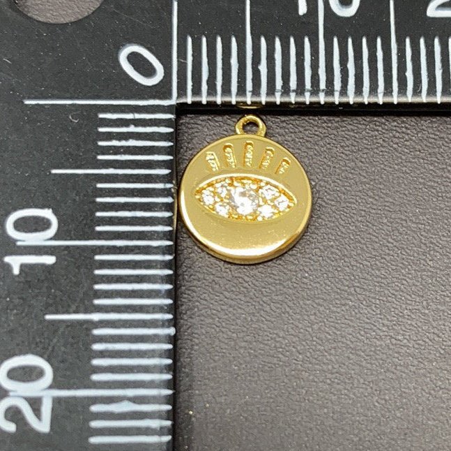 11x9mm CZ Micro Pave Charm Tiny Evil Eye Charm, 18k Gold plated Evil Eye Charm Coin disc Charm for Bracelet Necklace Earring, K-142 - DLUXCA