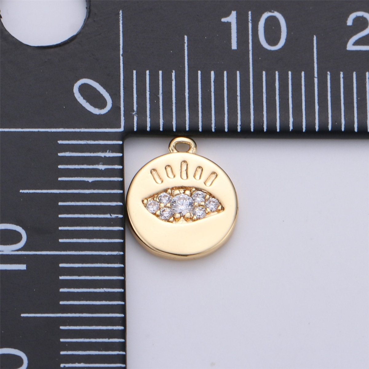 11x9mm CZ Micro Pave Charm Tiny Evil Eye Charm, 18k Gold plated Evil Eye Charm Coin disc Charm for Bracelet Necklace Earring, K-142 - DLUXCA