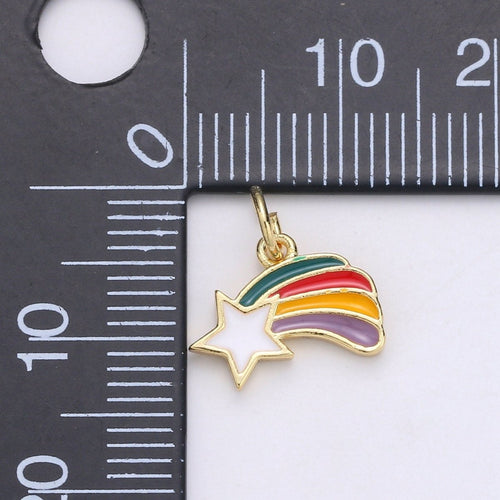 12x13mm Enamel Rainbow, Colorful Star Pendant, Dainty Gold Rainbow Charms, Kids Charm, Bracelet Necklace Earring Charm D-749 - DLUXCA