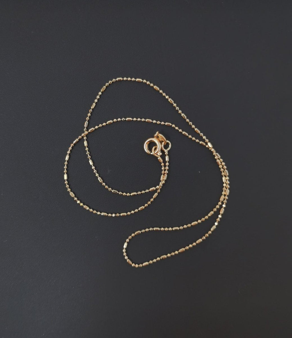 13.7'' Ready to Use 18K Gold plated Bead Necklace Chain, Layering Beaded Chain, Dainty 1mm Beaded Necklace w/ Spring Ring, or Pendant Charm Chain Necklace | CN-508 Clearance Pricing - DLUXCA