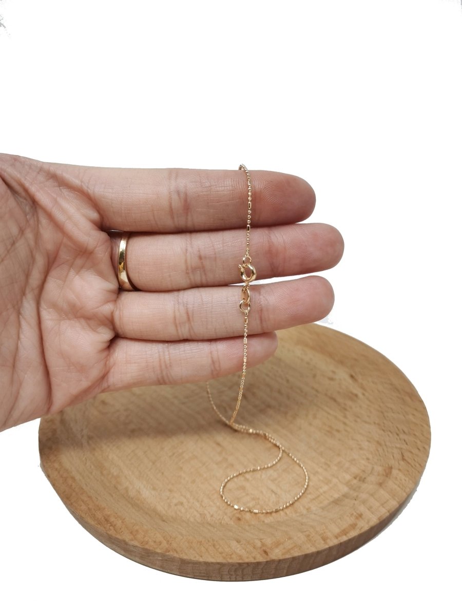 13.7'' Ready to Use 18K Gold plated Bead Necklace Chain, Layering Beaded Chain, Dainty 1mm Beaded Necklace w/ Spring Ring, or Pendant Charm Chain Necklace | CN-508 Clearance Pricing - DLUXCA