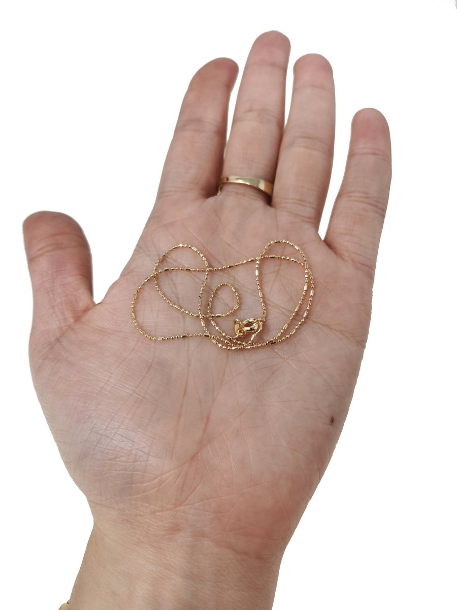 13.7'' Ready to Use 18K Gold plated Bead Necklace Chain, Layering Beaded Chain, Dainty 1mm Beaded Necklace w/ Spring Ring, or Pendant Charm Chain Necklace | CN-508 Clearance Pricing - DLUXCA