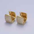 13mm Clear Micro Pave CZ Wide Boxy Huggie Hoop Earrings in Gold & Silver | V-035