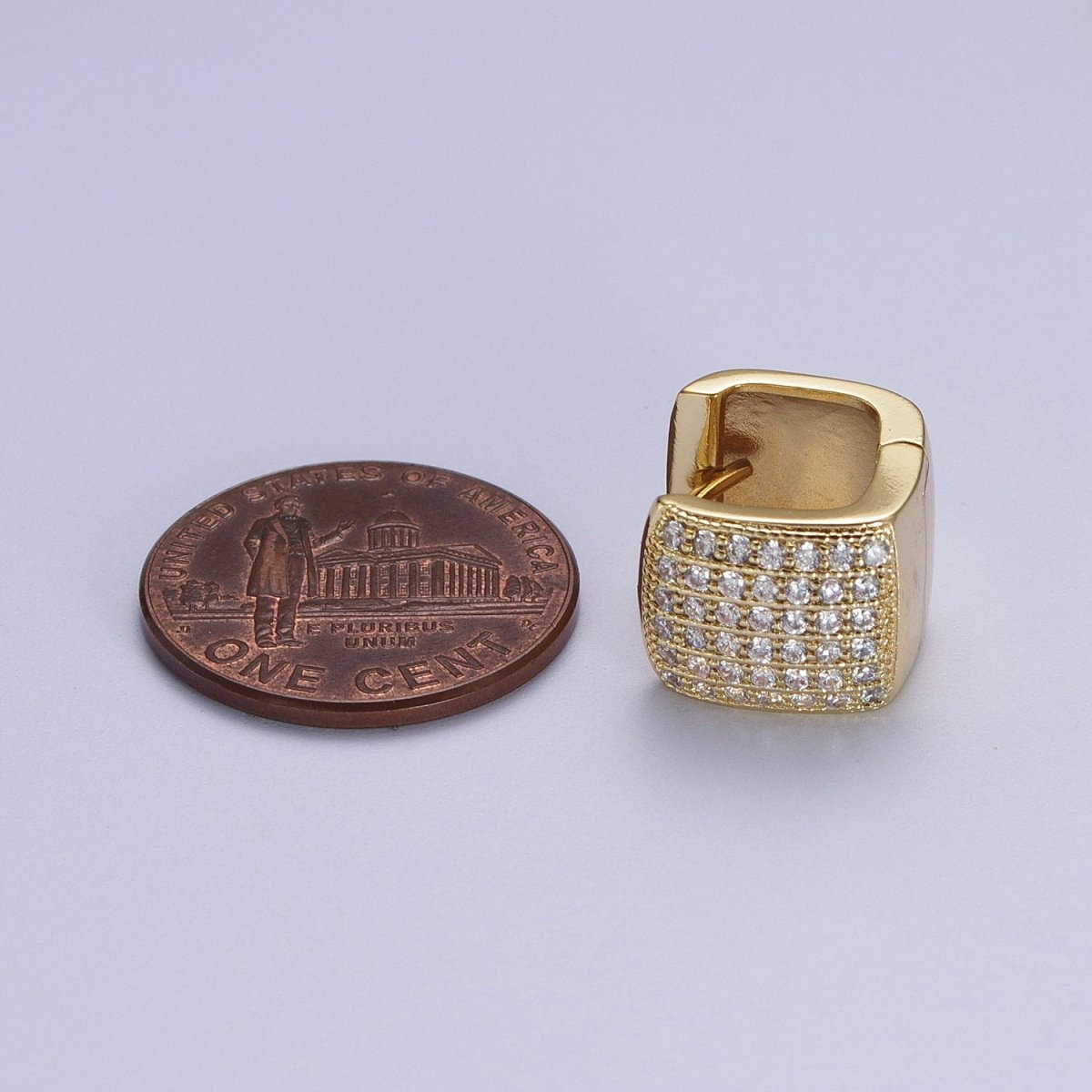 13mm Clear Micro Pave CZ Wide Boxy Huggie Hoop Earrings in Gold & Silver | V-035