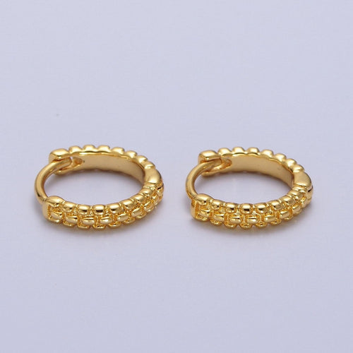 13mm Gold Textured Dotted Dainty Huggie Earrings | AB032 - DLUXCA