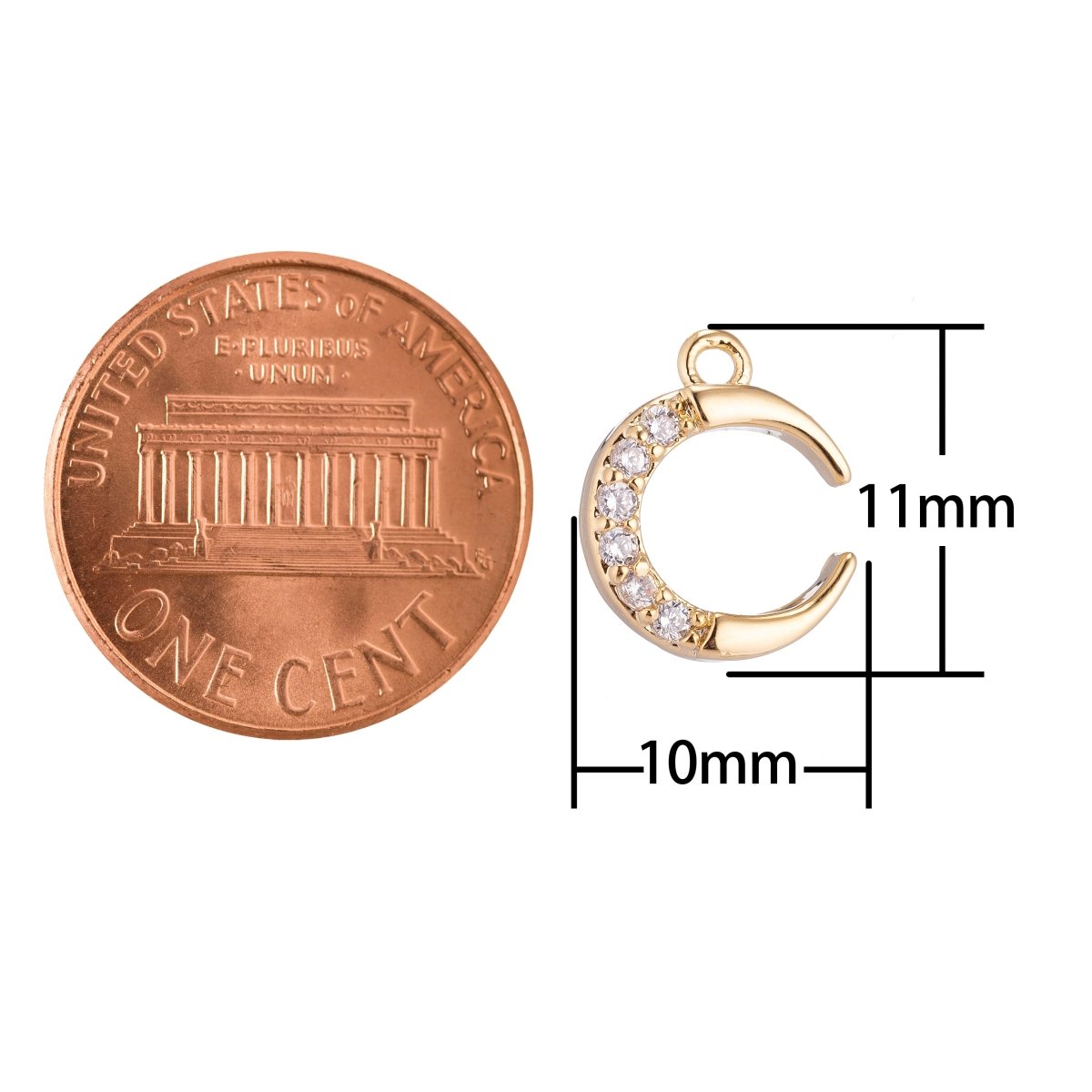 13x8.5MM Crescent Moon Charm or Pendant, Cubic Zirconia 18k Gold plated for Chocker Layer Necklace Jewelry Making C-150 - DLUXCA