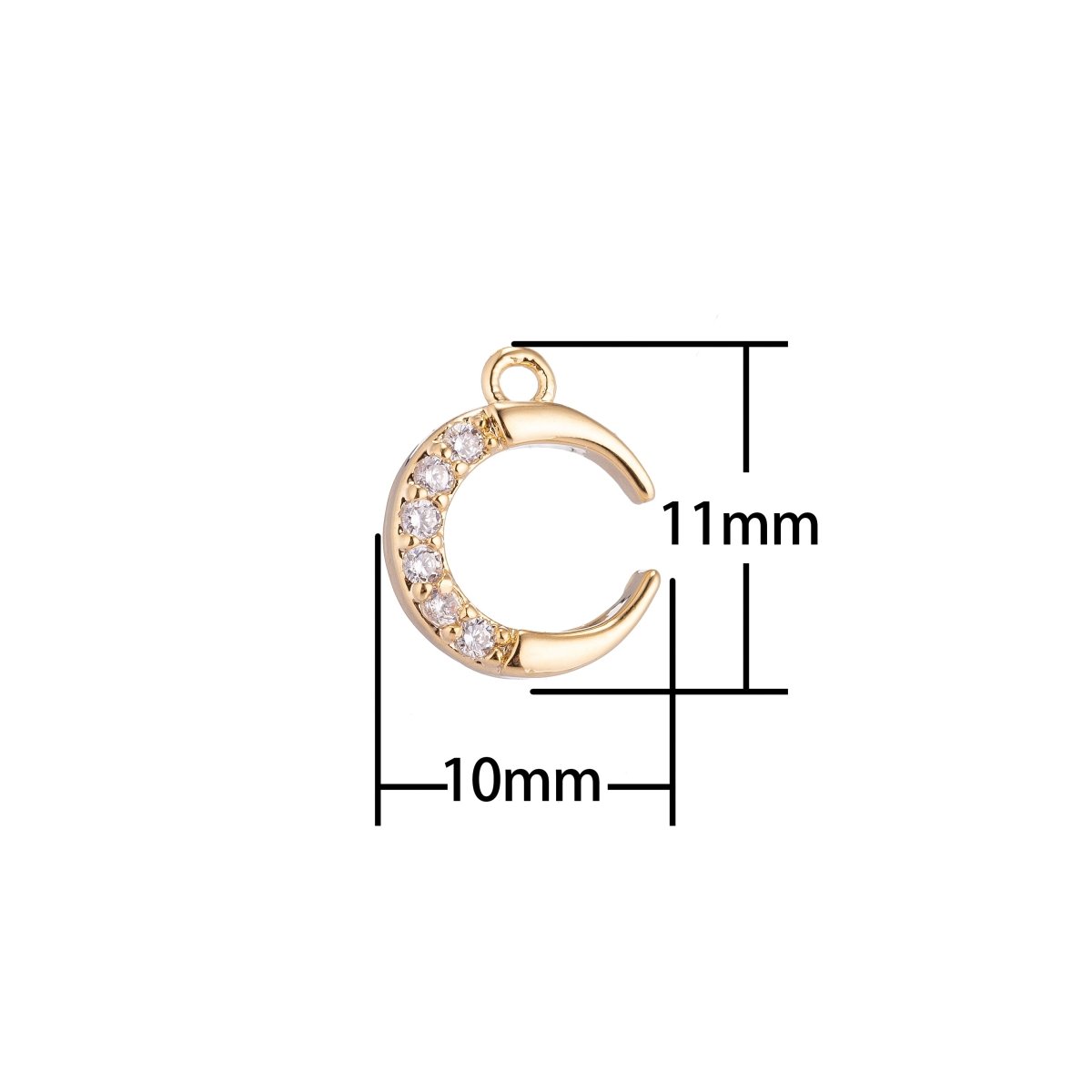 13x8.5MM Crescent Moon Charm or Pendant, Cubic Zirconia 18k Gold plated for Chocker Layer Necklace Jewelry Making C-150 - DLUXCA