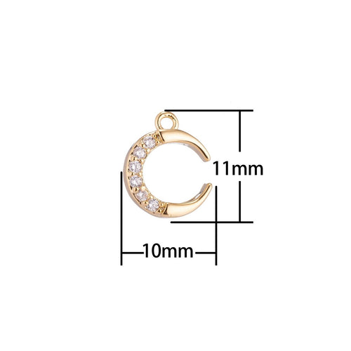 13x8.5MM Crescent Moon Charm or Pendant, Cubic Zirconia 18k Gold plated for Chocker Layer Necklace Jewelry Making C-150 - DLUXCA
