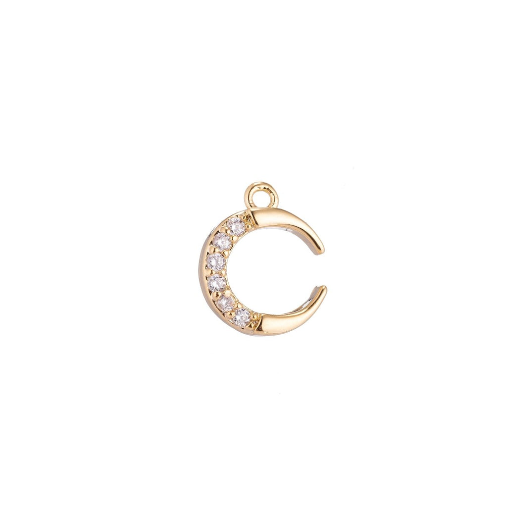 13x8.5MM Crescent Moon Charm or Pendant, Cubic Zirconia 18k Gold plated for Chocker Layer Necklace Jewelry Making C-150 - DLUXCA
