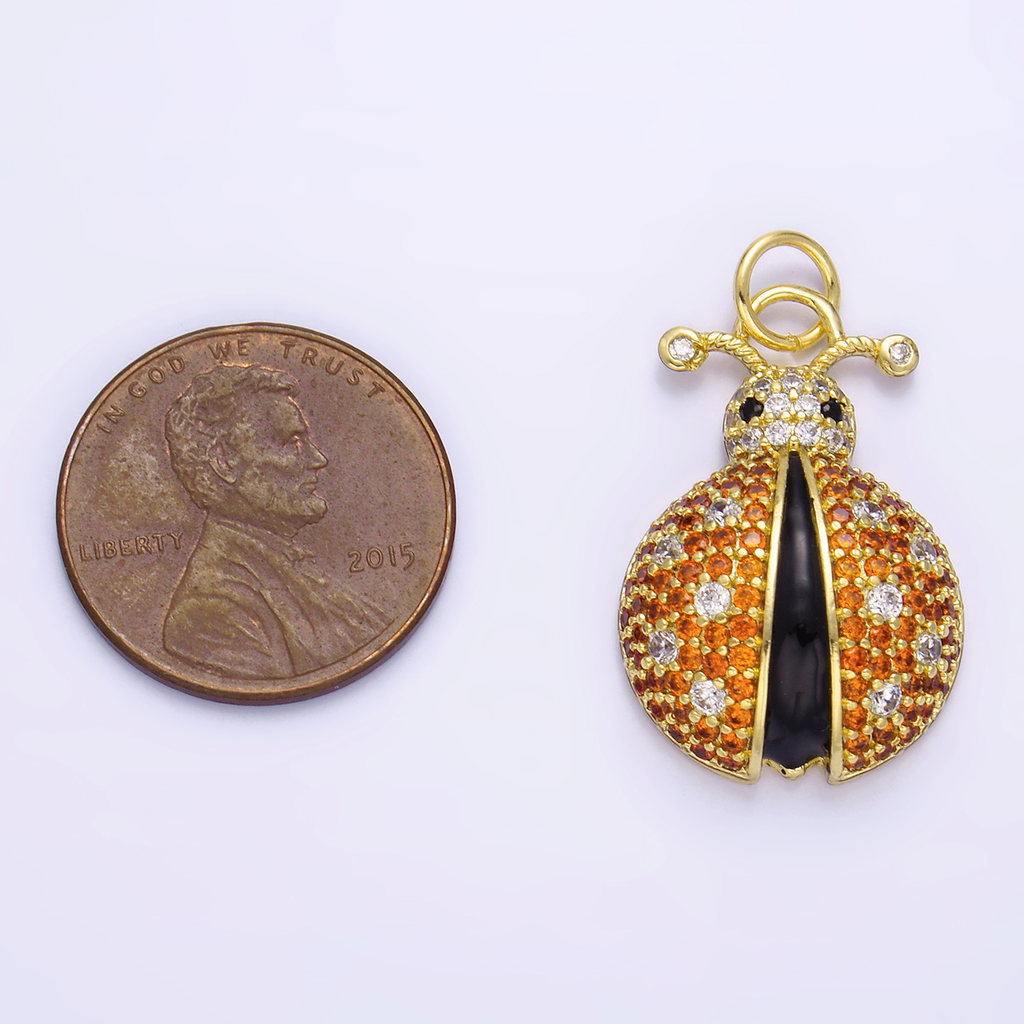 14K Gold plated 25mm Micro Paved CZ Ladybug Insect Animal Charm | W244