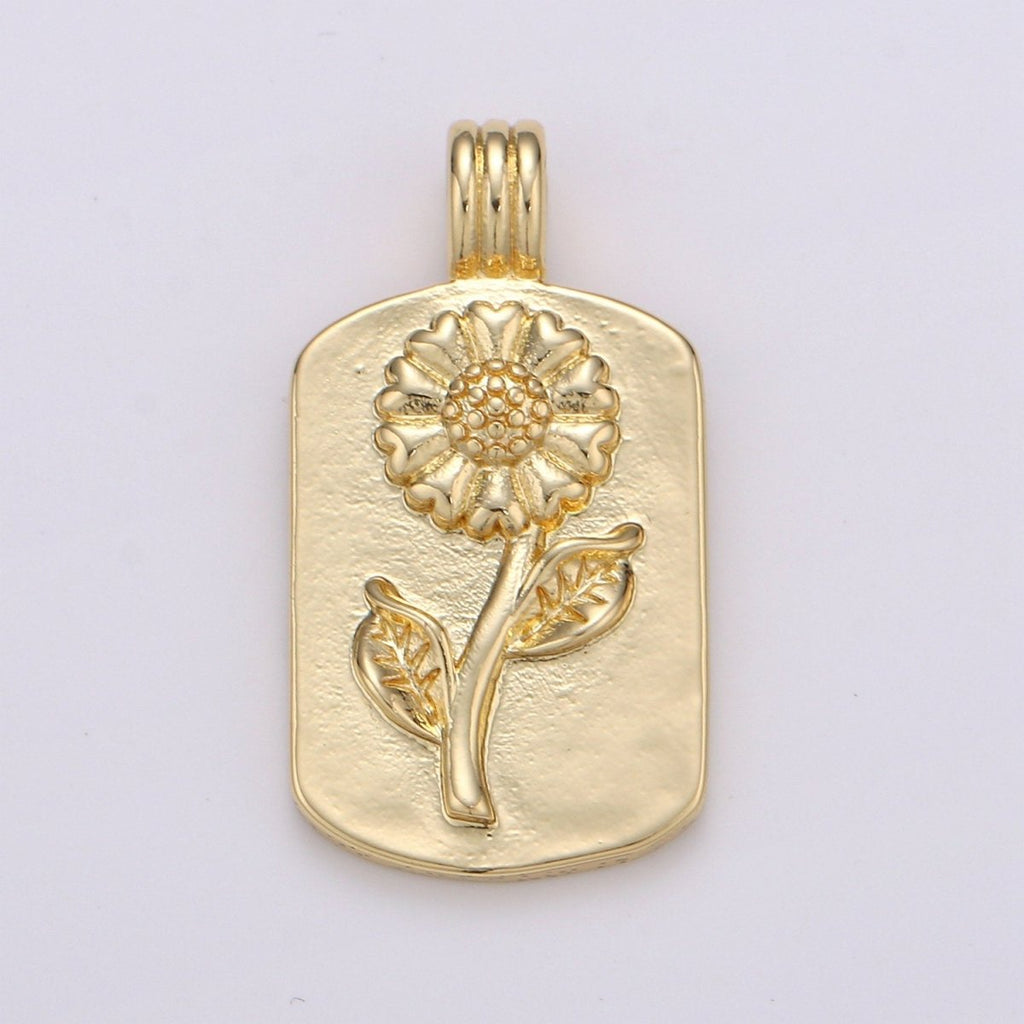 14K Gf Sun Flower Charms, Gold SunFlower Pendant, Dainty Flower Charm, Small Medallion Charm for Necklace Floral Flower Jewelry H-841 - DLUXCA