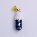 14K Gold "Chill" Script Dark Blue Enamel Oblong Pill Pendant | AA777 - DLUXCA
