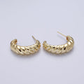 14K Gold Chunky Twisted Croissant C Shaped Hoop Studs Earrings | Y-046 - DLUXCA