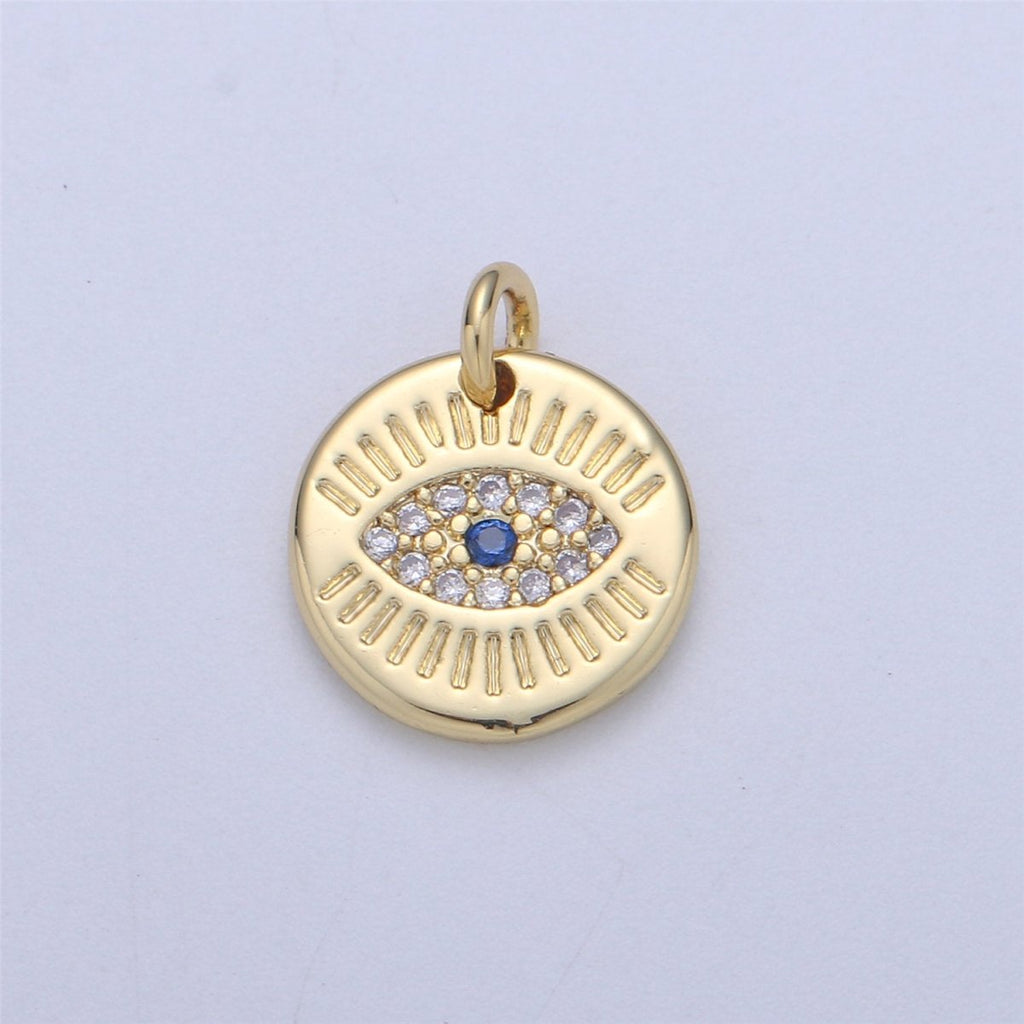 14k Gold fill Hamsa Hand, Evil Eye Coin Charm Diamond CZ 11mm Blue CZ Drop Charm Cubic Protector Pendant Tiny Lucky Dainty Necklace Bracelet C-837 C-838