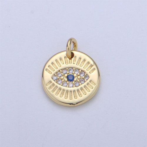 14k Gold fill Hamsa Hand, Evil Eye Coin Charm Diamond CZ 11mm Blue CZ Drop Charm Cubic Protector Pendant Tiny Lucky Dainty Necklace Bracelet C-837 C-838