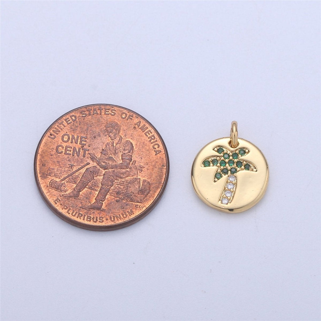 14k Gold fill Hamsa Hand, Evil Eye Coin Charm Diamond CZ 11mm Blue CZ Drop Charm Cubic Protector Pendant Tiny Lucky Dainty Necklace Bracelet C-837 C-838