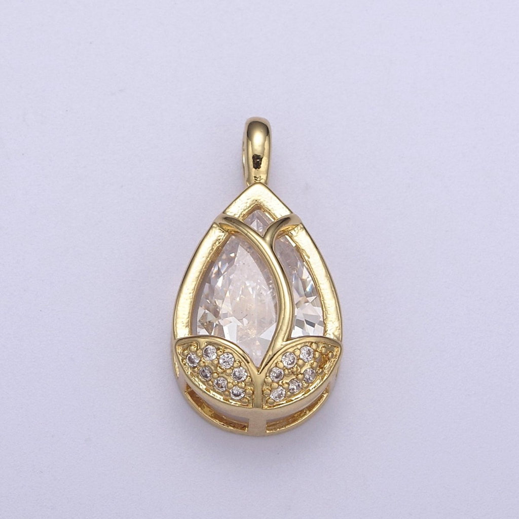 14k Gold Fill Lotus Petal Charm, Lotus Pendant Cubic Zirconia Dangle Charm H-118 H-119 H-123 - H-125