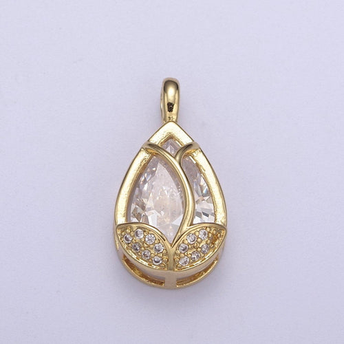 14k Gold Fill Lotus Petal Charm, Lotus Pendant Cubic Zirconia Dangle Charm H-118 H-119 H-123 - H-125