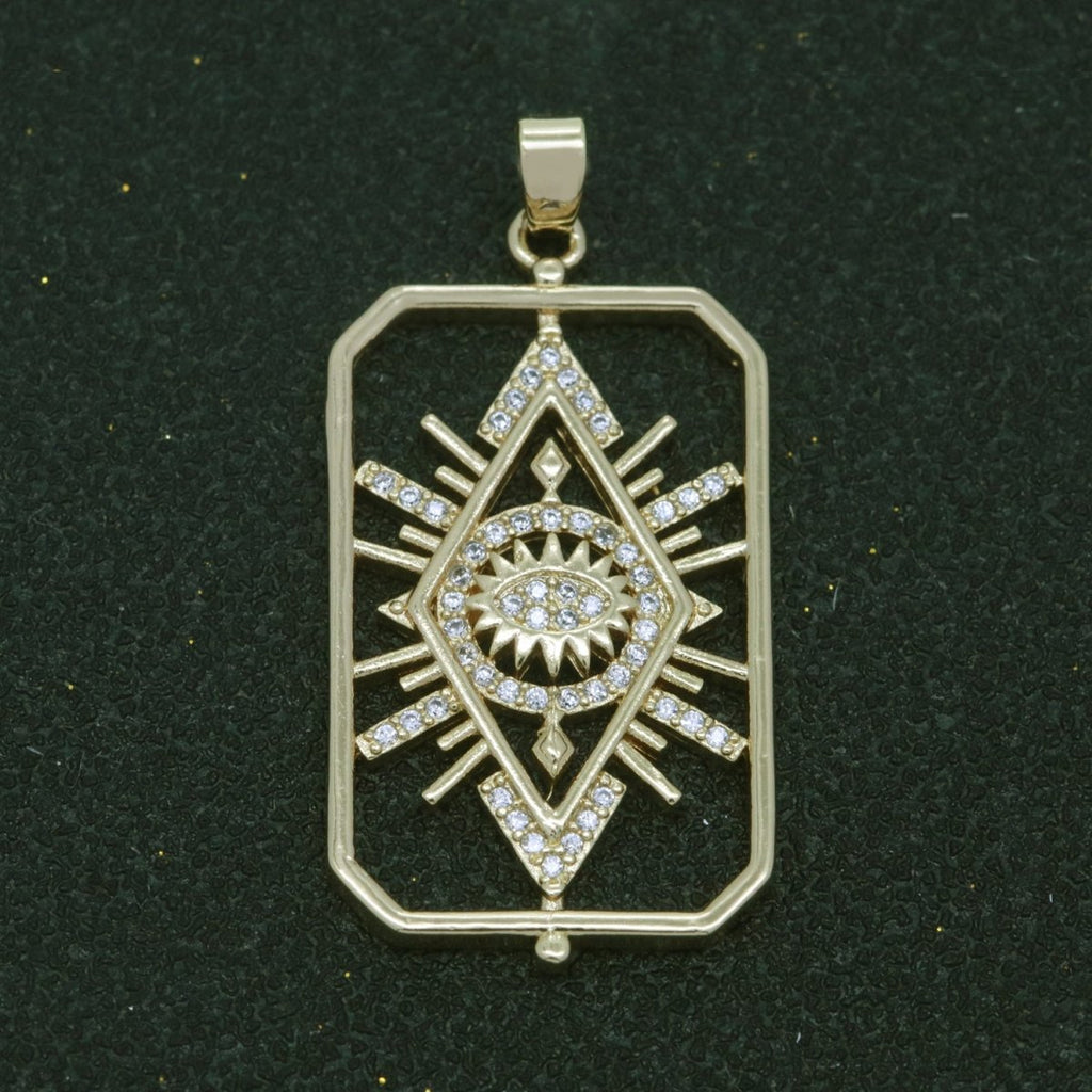 14k Gold Fill Micro Pave Star Burst Charm, Evil Eye Pendant Charm For DIY Necklace N-1388 - DLUXCA