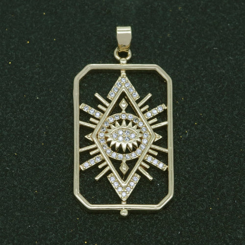 14k Gold Fill Micro Pave Star Burst Charm, Evil Eye Pendant Charm For DIY Necklace N-1388 - DLUXCA