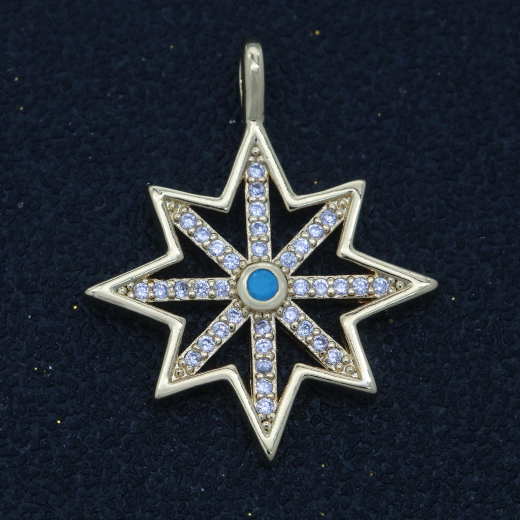 14k Gold Fill Micro Pave Star Charm, Turquoise North Star Celestial Pendant Charm For DIY Necklace Bracelet Earring N-1383 - DLUXCA