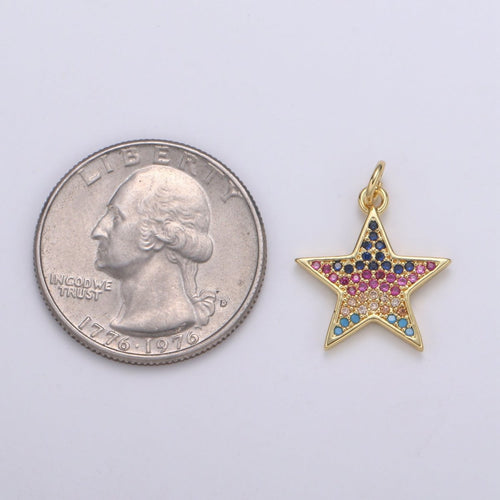14k Gold Fill Multi Color Star Charm, Dainty Gold Star Charm, Rainbow Colorful CZ Pendant,Layered Necklace Earring Bracelet Charm E-166 - DLUXCA