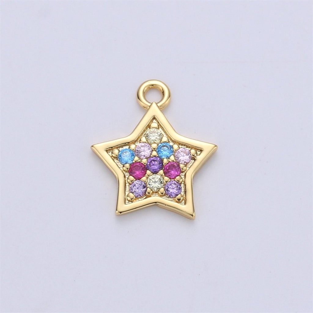 14k Gold Fill Rainbow Star Charm, Dainty Gold Star Charm, Rainbow Multi Color CZ Pendant,Layered Necklace Earring Bracelet Charm, C-840 - DLUXCA