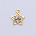 14k Gold Fill Rainbow Star Charm, Dainty Gold Star Charm, Rainbow Multi Color CZ Pendant,Layered Necklace Earring Bracelet Charm, C-840 - DLUXCA