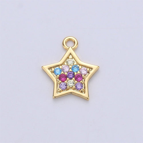 14k Gold Fill Rainbow Star Charm, Dainty Gold Star Charm, Rainbow Multi Color CZ Pendant,Layered Necklace Earring Bracelet Charm, C-840 - DLUXCA