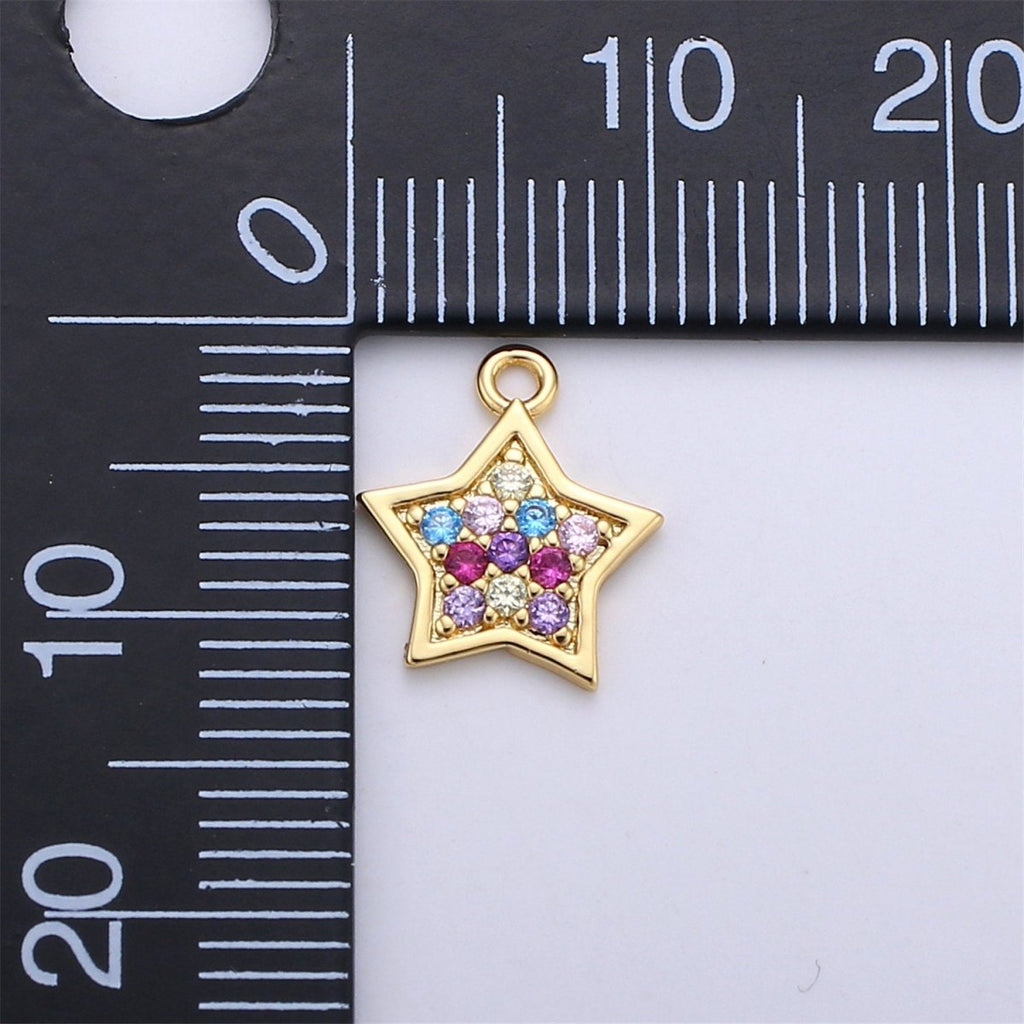 14k Gold Fill Rainbow Star Charm, Dainty Gold Star Charm, Rainbow Multi Color CZ Pendant,Layered Necklace Earring Bracelet Charm, C-840 - DLUXCA