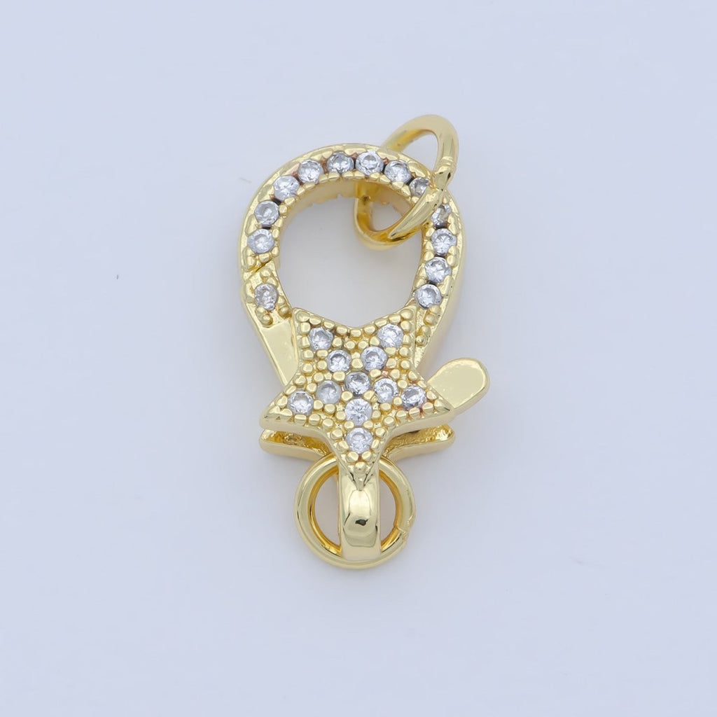 14k Gold Fill Star clasp for Bracelet Necklace Buckle Micro paved , CZ Cubic Lobster Clasp Fastener for Beading supplies Component L-403 L-404 - DLUXCA