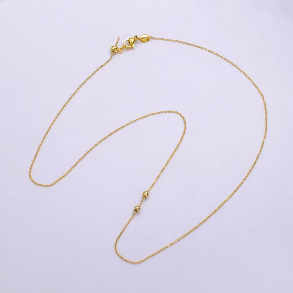 14K Gold plated 0.7mm Minimalist Cable Bead Slider 19 Inch Necklace | WA - 2472 - DLUXCA