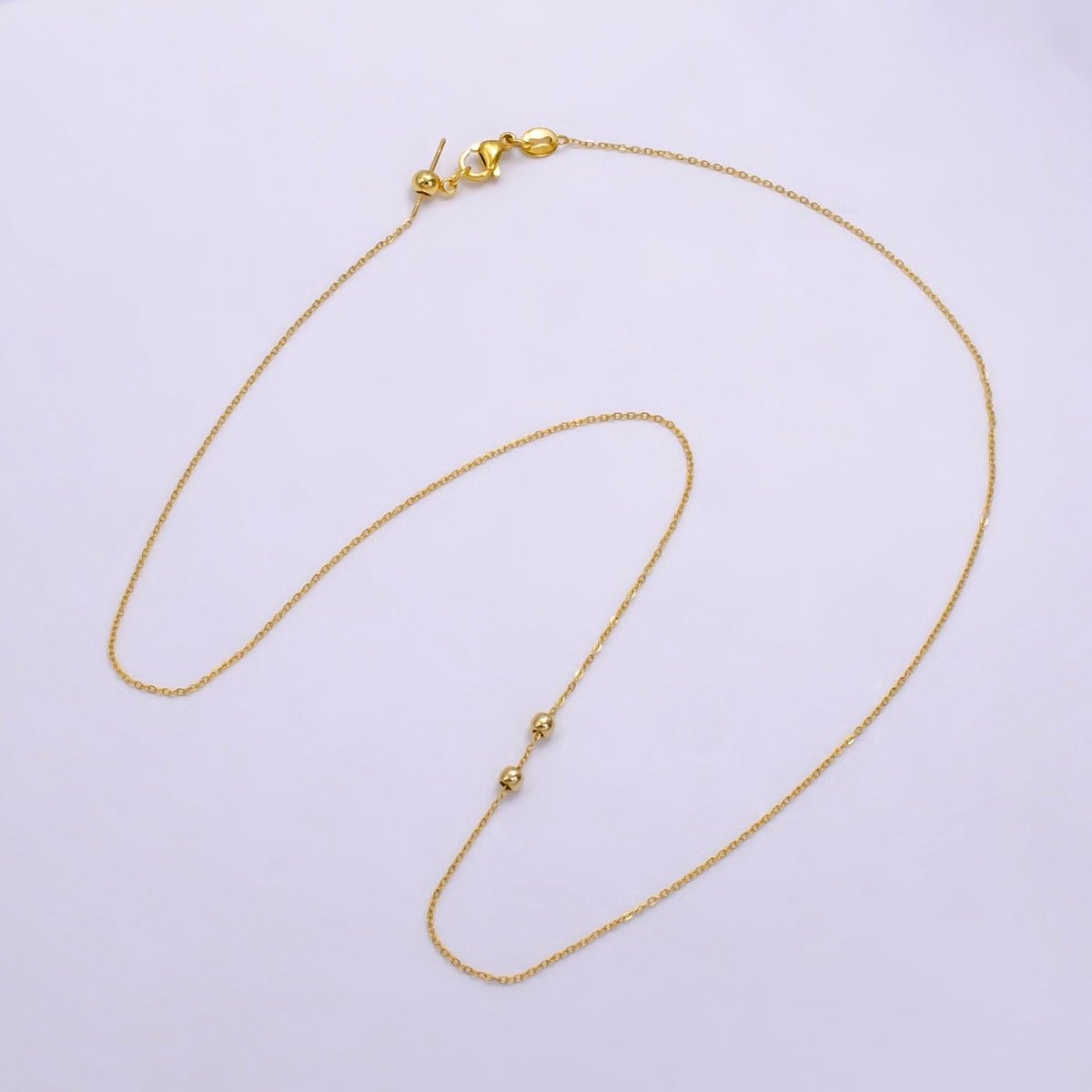 14K Gold plated 0.7mm Minimalist Cable Bead Slider 19 Inch Necklace | WA - 2472 - DLUXCA